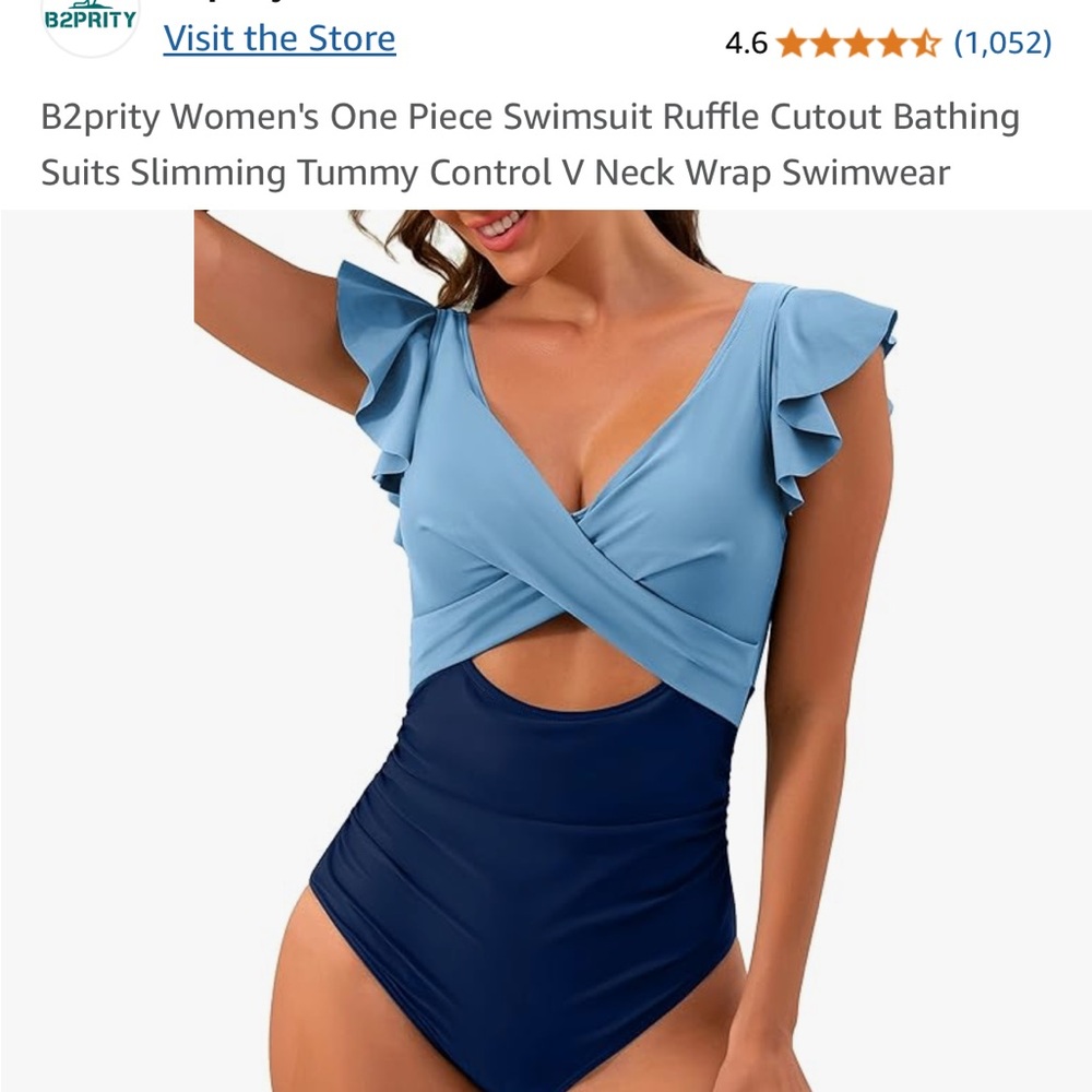 Women's Blue Ruffle Cutout One Piece Swimsuit